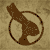 Brown rabbit silhouette in circular frame appears on textured beige background with dark brown stylized text and repeated icon positions.