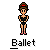 Pixel art of a female ballet dancer in black leotard with brown hair and red headband, standing against gray background.
