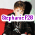 six pixelated images showing a person in various poses with overlaid text labels, each image featuring distinct background colors and clothing styles