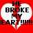 Red background with two white heart shapes, each containing black text and a red crack, with 'HE BROKE MY HEART!!!!!!' text below.