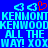 Pixelated blue background with cyan text repeating 'KENMONT KENMONT KENWOOD KENWOOD ALL THE ALL THE WAY! XOXO WAY! XOXO' and four cyan heart icons with one red heart icon.
