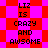 Pixelated text reads 'LIZ IS CRAZY AND AWSOME' on a red and pink checkered background with alternating diamond shapes.