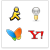 Four distinct pixelated icons arranged in a 2x2 grid on white background: yellow figure, lightbulb, butterfly, red letter Y.