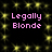 Pixelated text "Legally Blonde" in pink appears four times on a black background with yellow star-like patterns.
