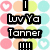 Pixelated of pastel circles with heart symbols and black text reading "Luv Ya Tanner" over a white background