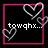 Pixelated icon with pink border, black background, and white hearts; text reads 'towqhx...' in top-left corner.