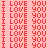 A static pixel art image with a light pink background filled with repeating red text "LOVE YOU" and black text "I LOVE YOU" in alternating