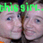 Green pixelated text overlays a of four identical faces with varying expressions, set against a light gray background