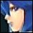 Animated sequence of a blue-haired character's face with changing text overlays on a dark background.