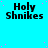 Static image with repeated text 'Holy Shnikes' on cyan background, scattered pink dots, and gray rectangle in bottom-right corner.