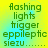 Green pixelated text on a yellow-to-cyan gradient background with four identical arranged in a