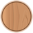 Circular wooden-textured icon with vertical grain pattern and brown border on light gray background.