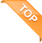 Orange triangular banner with white pixelated text reading 'TOP' on a gray background.