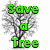 A pixelated image with green text over a tree and cookie, showing 'Save a Tree' on the left and 'Get A...' on the right.