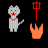 Pixelated icon features white cat with pink ears, green eyes, red collar on black background; red trident and orange flame below; 'Bad Kitty' text in dark script on red background.