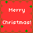 Red background with brown border and green star accents displays "Merry Christmas!" text in white pixelated font across four identical