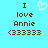 Pixelated text and symbols on a cyan background with brown lettering, featuring 'I love Annie <33333' in two identical side-by-side arrangements.