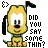Pixelated cartoon dog with yellow-brown fur, black ears and tail, white face patch, dark eyes, brown nose, standing upright next to pixelated text reading DID YOU SAY SOME THIN?