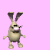 Animated sequence of a cartoon rabbit with large ears, beige body, and dark gray accents on limbs and inner ears against pink background.
