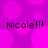 A static image with a purple background featuring overlapping pink circles and four instances of the text 'Nicole!!!' in black pixelated font.