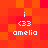 Pixelated orange-red background with four identical white text blocks reading 'i <33 amelia' arranged in a layout