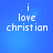 Blue background with white pixelated text reading 'i love christian' in four identical quadrants.