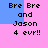 Pixelated text on pink and blue background with repeated 'Bre Bre and Jason 4 evr!!' phrases in four quadrants.