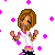 Pixel art contact sheet showing three identical animated frames of a cartoon woman dancing with pink and blue confetti, below which is text reading "BORN 2 Be WILD" in alternating pink and cyan colors.