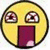 Yellow circular face with wide eyes and open mouth showing teeth, two identical frames side-by-side.