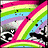 A repeating pattern of rainbow arcs with black and white cartoon eyes beneath, set against a gray background.
