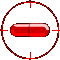 A 4x4 contact sheet of red capsule-shaped objects in various orientations within circular frames, displayed on a gray background with crosshairs.