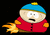 Pixelated cartoon character in red jacket and blue hat with yellow pom-pom, standing against black background with orange flame-like shapes on left side.