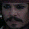 six showing a character with long dark hair, mustache, and pirate attire including a tricorn hat; text reads "Captain" and "Jack Sparrow" in red script