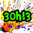 Pixelated green text '3oh!3' with black outline on chaotic multicolored pixel background.