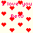Pixelated red hearts and pink text reading "I love you" and "Beto" on a light background.