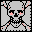 Pixel art skull and crossbones icon with animated pink eye glows on left frame, displayed in a 2-frame contact sheet format.