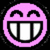 Six circular pixelated icons arranged in two , each with a distinct color and identical smiling expression featuring closed eyes and large white teeth