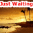 A beach sunset scene with palm trees and water, featuring red text reading "Just Waiting" at the top and "For Summer." at the bottom.