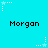 Cyan background with repeated 'Morgan' text and white star-shaped pixel animations in corners and midpoints.