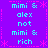 A static pixel art image with a purple background, displaying repeated text and decorative elements in cyan and pink.