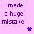 Pixelated text on a pink background with two heart icons, one purple and one red.