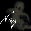identical ghost figures with hollow eyes and outstretched arms, each overlaid with white stylized text on a black background