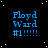 Blue text on black background with white dots, repeated across a