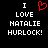 Black background with white pixelated text reading "I LOVE NATALIE HURLOCK!" and a red heart symbol replacing the word "LOVE" in one version.