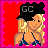 Pixel art contact sheet showing three frames of an animated buddy icon featuring a blonde woman in revealing clothing against red backgrounds with pink borders.