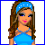 Pixel art contact sheet showing a female character in blue and gray attire across six frames with text "Baby Blue" on the right.