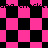 A static image of a pink and black checkered pattern with scattered pixelated text fragments.