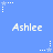 Blue background with repeated white text 'Ashlee' and small white star icons with trailing dots arranged in a pattern