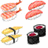 Four pixelated sushi icons arranged in a 2x2 grid: two pink-orange nigiri with white rice, one yellow maki with green accents, and two black maki with red centers.