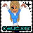 Pixel art contact sheet of a blonde cartoon girl in blue top and dark skirt with animated text changes across 8 frames showing 'caution!', 'I can get', 'crazy!', and repeated 'crazy!' phrases.
